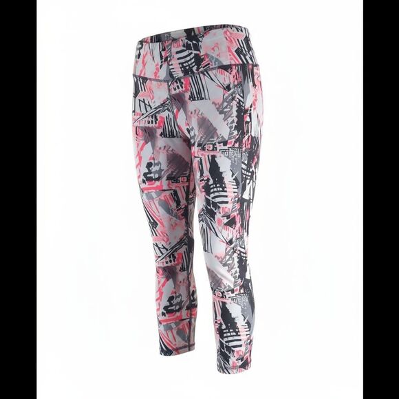 Danskin Now Women’s Abstract Print Capri Leggings – Pink, Gray & Black – Size M - Picture 1 of 5